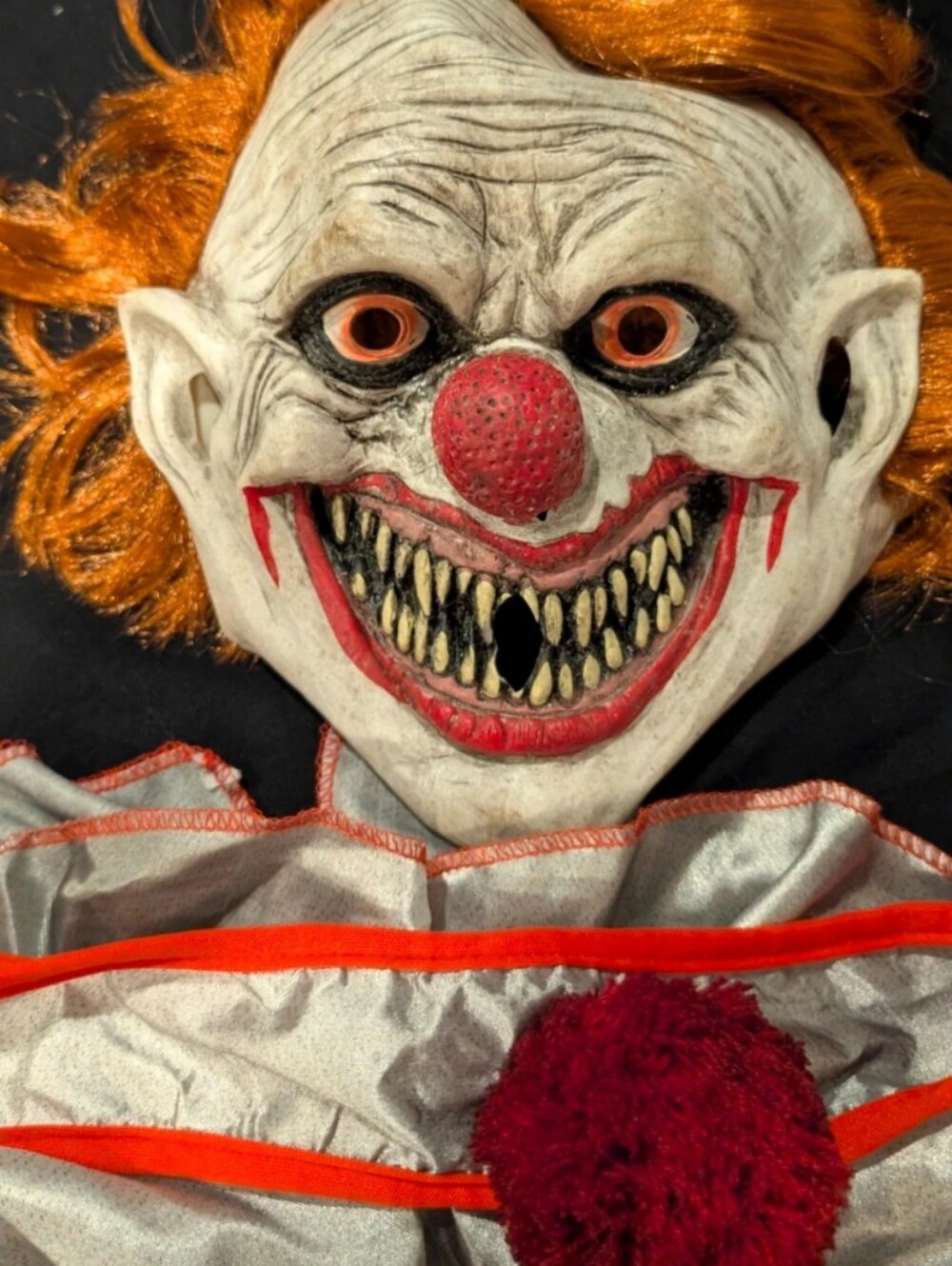 Pennywise Scary Clown Kids Costume Mask with Orange Hair and Red Nose